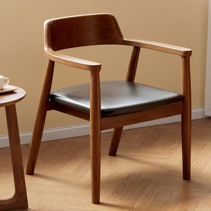 Scaun modern Destello, lemn masiv, ergonomic, piele, negru, 49x44x78cm