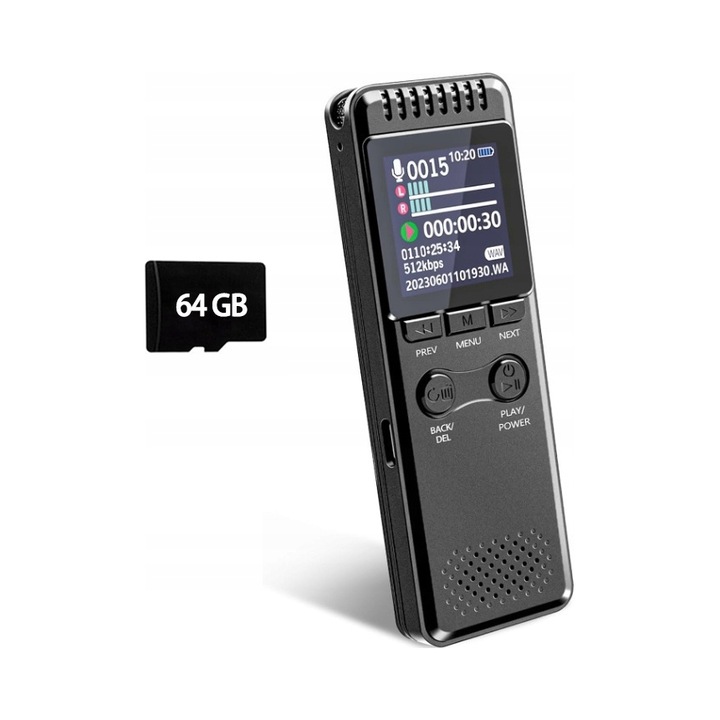 Mini dictafon digital 64GB, 80 ore inregistrare, microfoane duale, metalic, HGWG