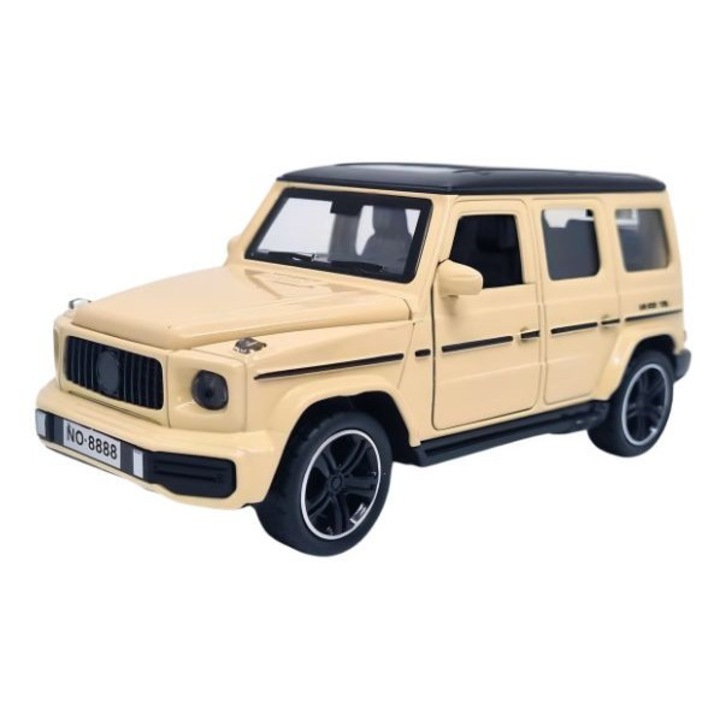 Masinuta Die Cast Mercedes G-Class 15 cm, bej, cu sunete si lumini, usi functionale, model SUV