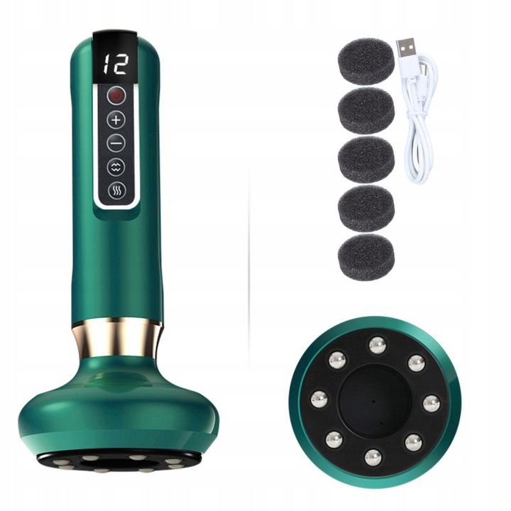 Masajer electric pentru celulita, incalzire, 12 niveluri, verde, 20x9x9cm, set complet