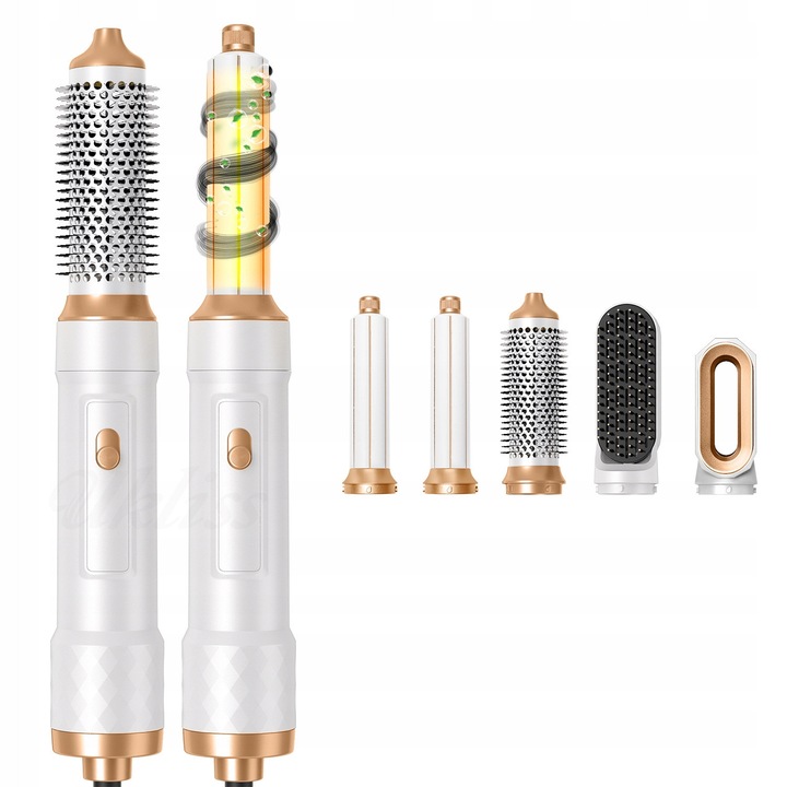 Perie uscare par 6 in 1, 1000W, roz, ovala, rotativa