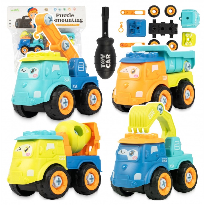 Set 4 vehicule demontabile de constructie pentru copii Malplay