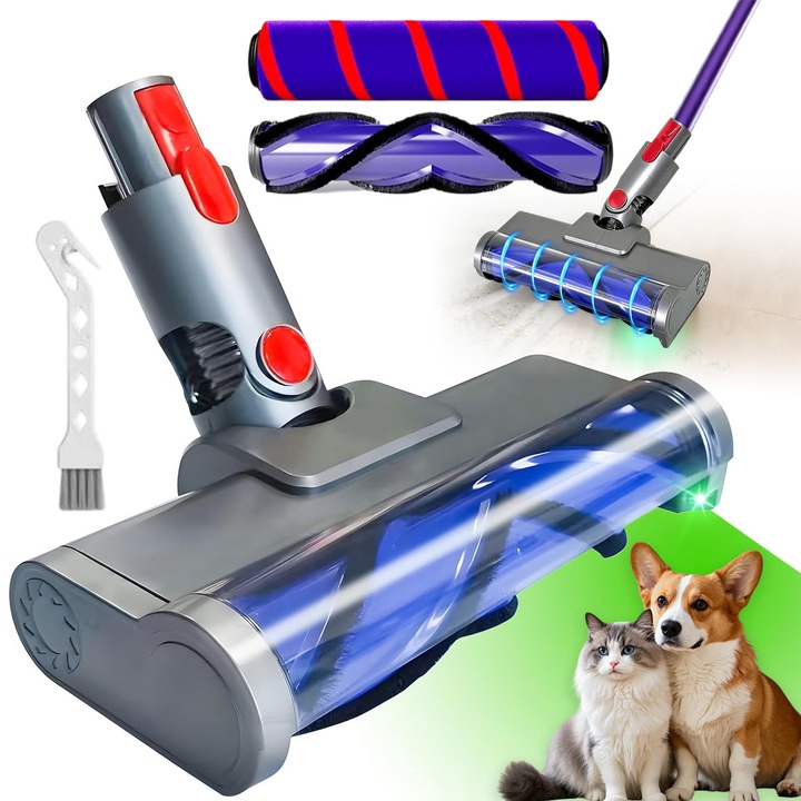 Cap de aspirator cu LED pentru Dyson V7, V8, V10, V11, V15, 2 perii, gri, 27x25,5x12,5cm