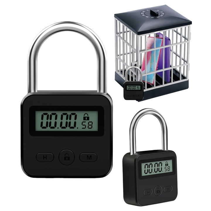 Метален катинар с таймер за заключване, LCD дисплей, USB, акумулатор