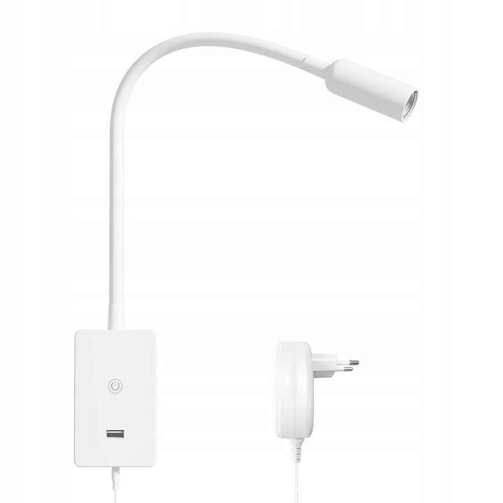 C típusú LED fali lámpa 5W, fehér, 50.7×6 cm, alumínium, izzókkal együtt, modern stílus, olvasólámpa érintésvezérelt állítható reflektorral