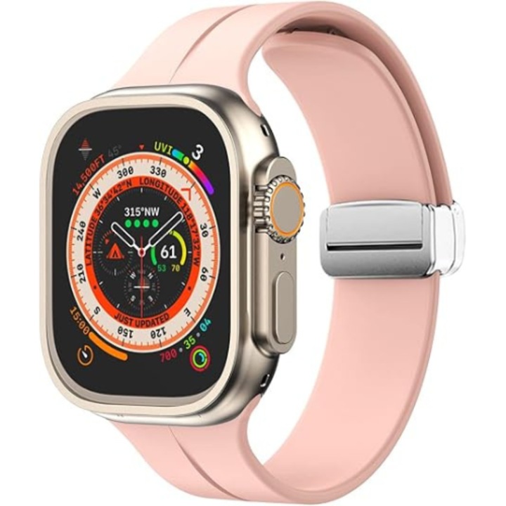 Curea pentru Apple Watch Comari® Wriston SoftTouch, 42/44/45/46/49mm, compatibila Series 1–11 / SE / Ultra, silicon, inchidere sigura, confort ridicat, Roz