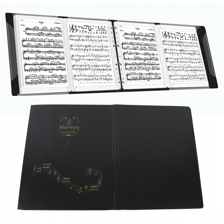 Folder pentru partituri A4, 30 pagini, 100 etichete autocolante, negru
