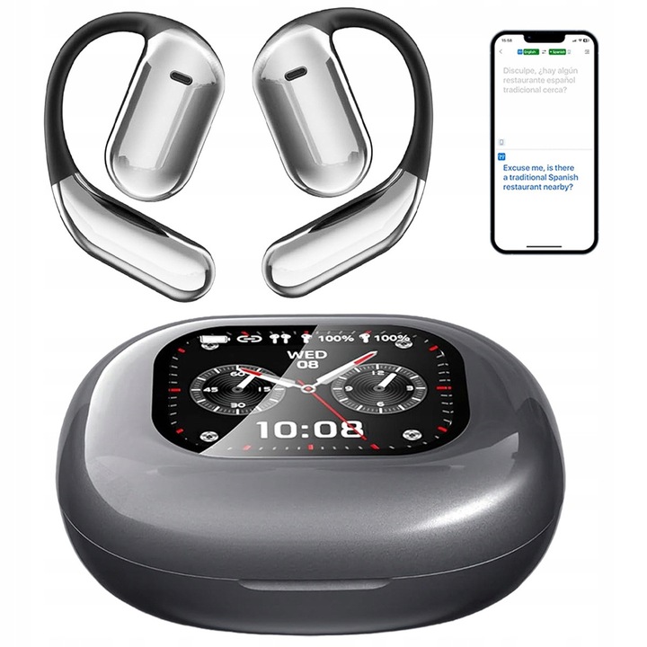 Слушалки Q16 Pro Translation, BEDEE, Bluetooth 5.4, 133 езика, сиви, 8x6.5x3см