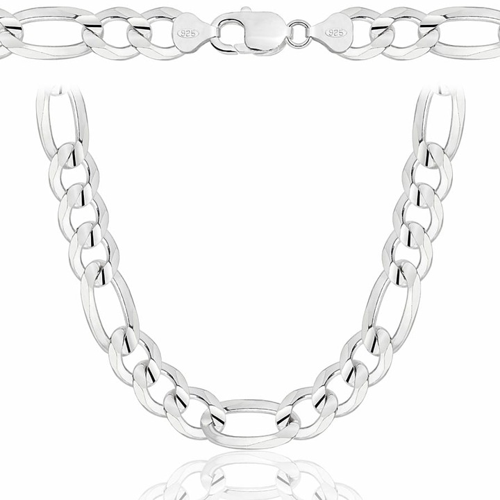 Lant de argint pentru barbati, model Figaro, 925 – masiv, lat de 10, 3 mm, lant gros din argint de 925 55cm