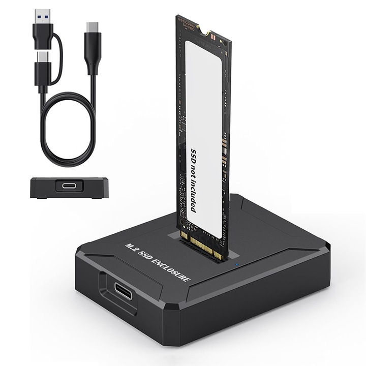 M.2 NVMe SATA adapter USB C Duueyct-hez, 10Gbps, 2230x2242x2260x2280, fekete