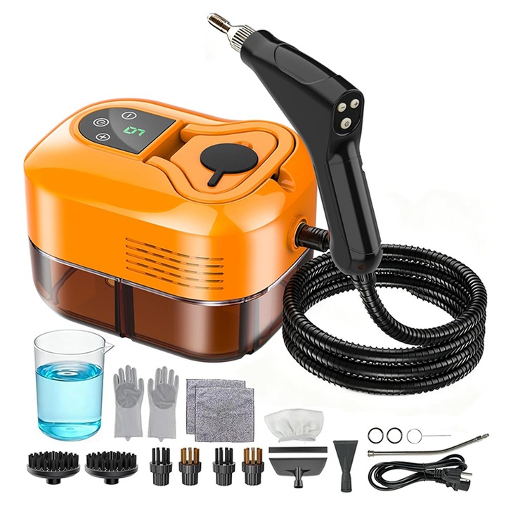 Aparat de curatat cu aburi, Rqiurpn, 1500W, 3.5Bar, 1800ML, 6 niveluri de intensitate, Ecran Tactil, 17 accesorii, Igienizare, Degresare, Spalare Multisuprafete, Bucatarie, Baie, Climatizare, Electrocasnice, Masina, Jucarii, Geamuri, Portocaliu