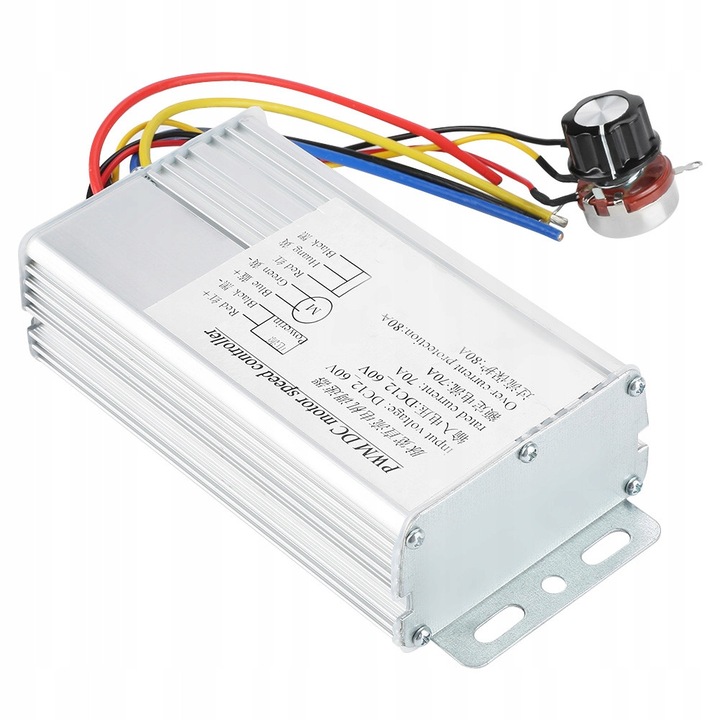 PWM fordulatszám szabályzó 12-60V 70A, fém, 150x85x45mm, potenciométerrel készlet