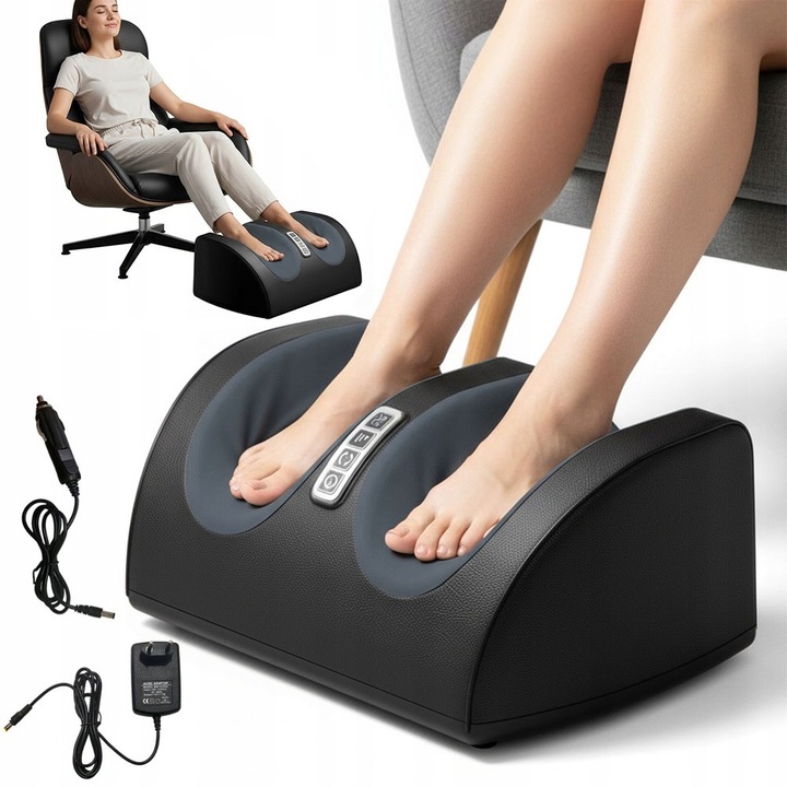 Aparat electric de masaj Shiatsu pentru picioare cu incalzire, 20 capete de masaj, 3 intensitati, 14x22,6x14,5cm, set cu adaptor pentru priza si masina