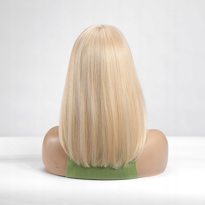 Peruca Dama NCDSHAIR Blond 36cm cu Breton, Syntetic, Marime Medie, Set cu Caciula