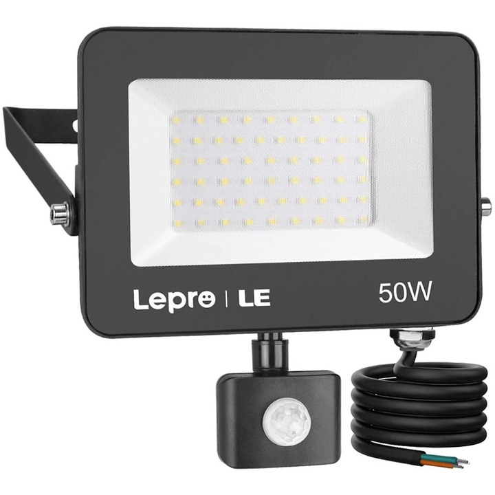 Set 2 Proiectoare LED cu Senzor de Miscare 50W, 5000LM, IP67, 17,3x19,3x4,4cm, Modern