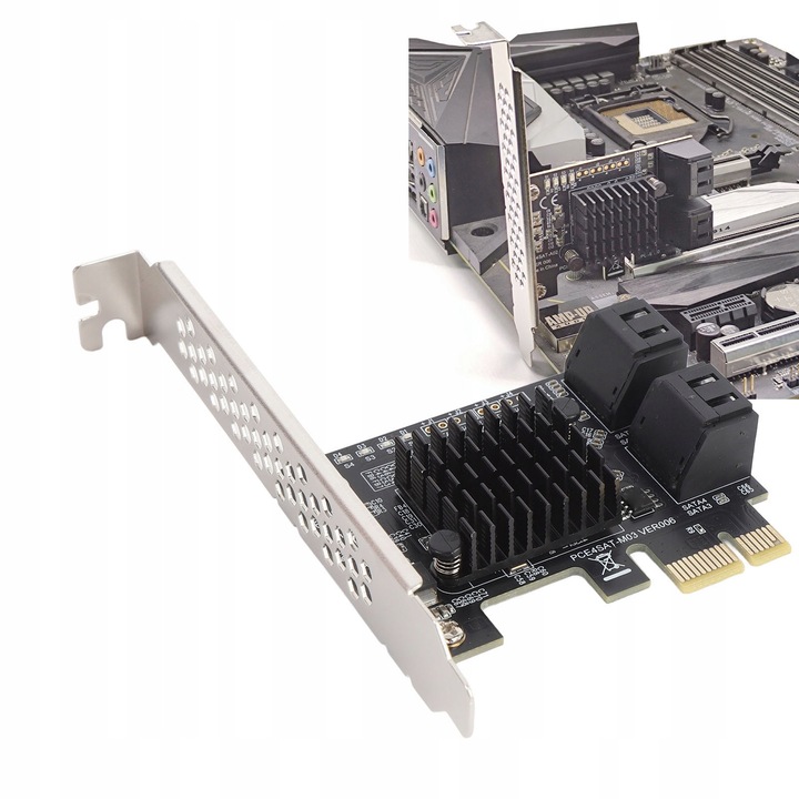 PCIe 1X към 4x SATA 3.0 разширителна карта, 6 Gbps, Marvell 88SE9215, пълен комплект