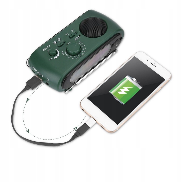 Radio portabil solar cu LED, functie de power bank, verde inchis, 15x7x4 cm