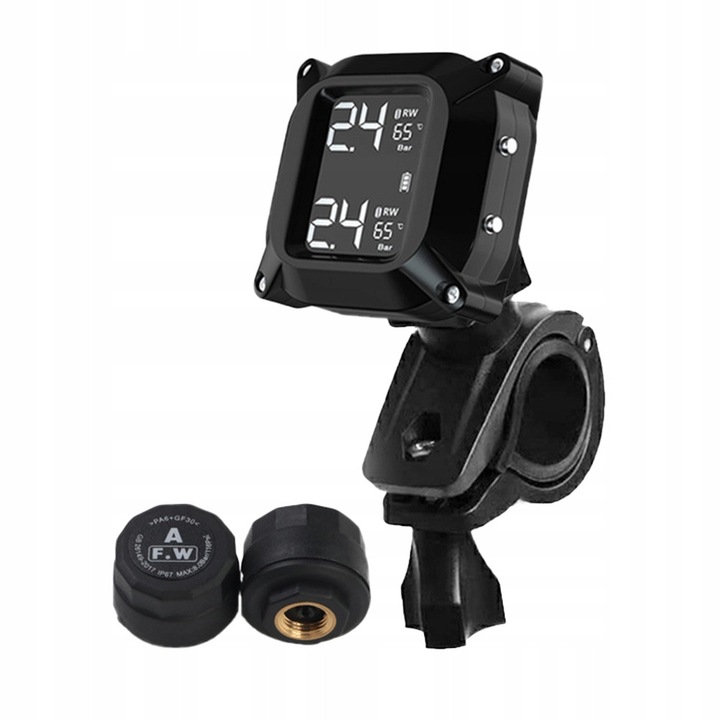 Motorkerékpár TPMS rendszer, AAA, 2 darabos készlet, vezeték nélküli, LCD monitor, 720mAh, 0.1-5.0 bar