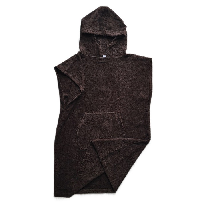 Плажно пончо унисекс Tuva Home, 100% памук хавлиено, 105см дължина, 145см обиколка, кафяв цвят