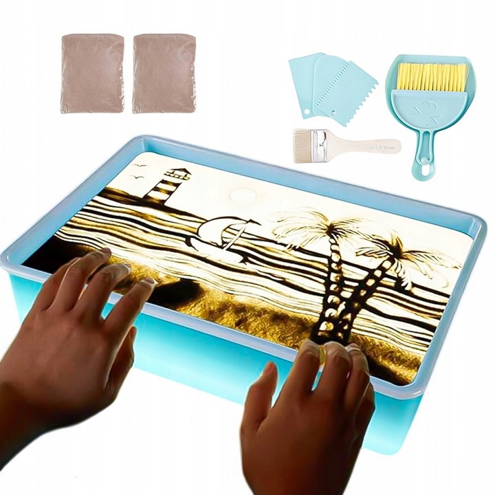 Set de joaca cu nisip ZREE, masa cu iluminare LED, 40x28x9cm, multicolor