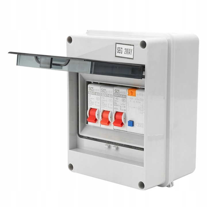 Unitate consumatoare 40A 30mA cu 2 sigurante, IP65, dimensiuni mici, plastic rezistent