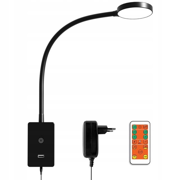 Aplica LED LUMENBAO 5W, neagră, 52×20 cm, cu reglaj intensitate și telecomandă, lampă de citit pentru dormitor