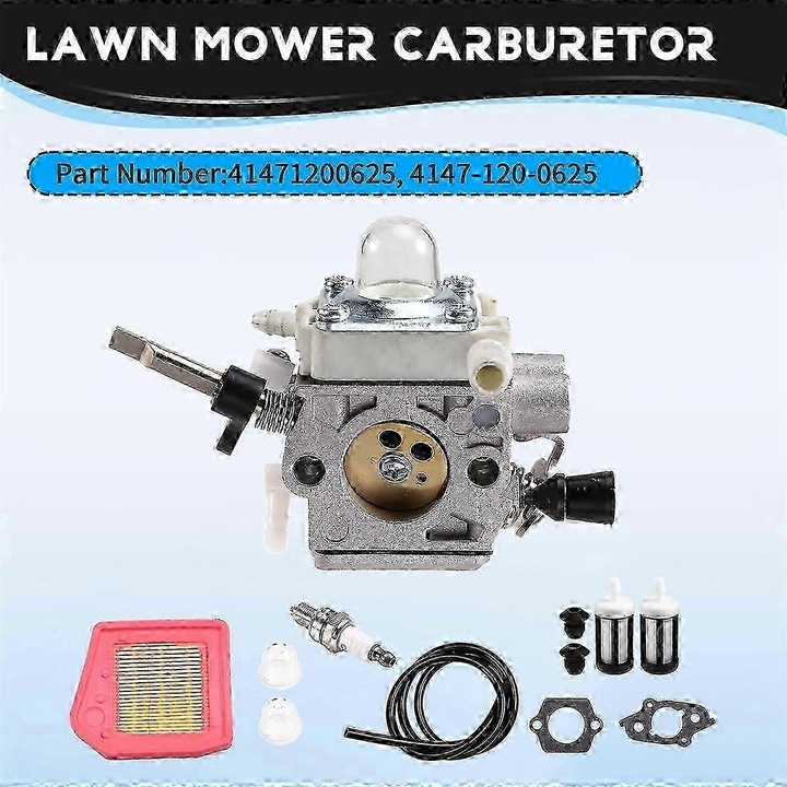 Carburator pentru masini de tuns iarba, 41471200625, din metal, set complet