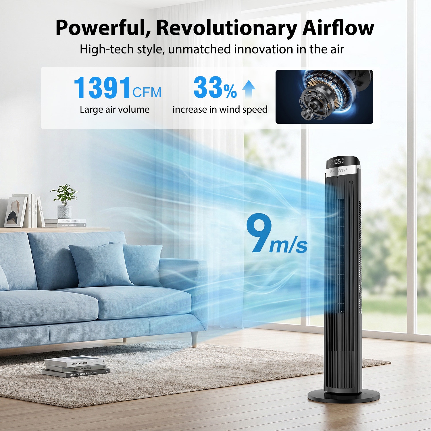 Ventilator turn, SHAWTY®, 3 moduri, 5 setari de viteza, Cronometru
