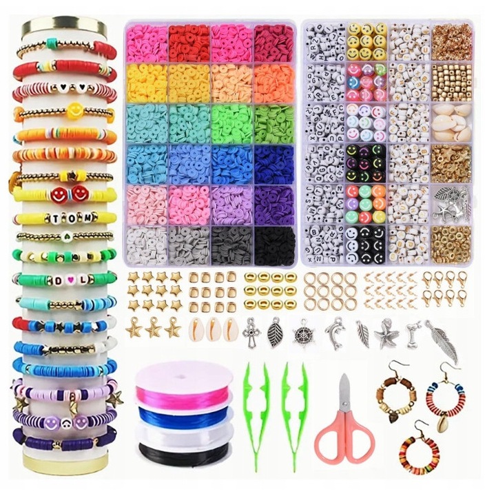 Set de 7200 de bucati margele pentru bratari, multicolor