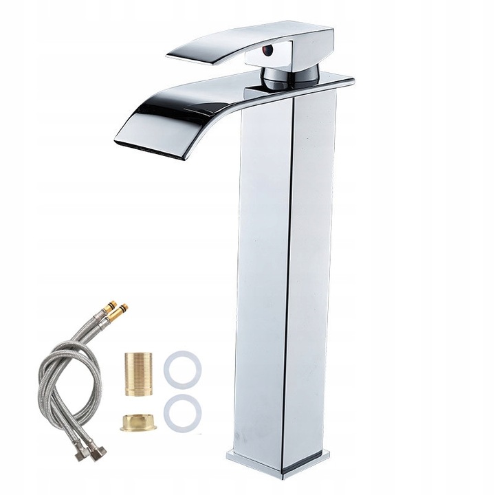 Magas páratartalmú, mechanikus csaptelep, vízesés kifolyóval, króm, 30 cm, teljes szerelőkészlet