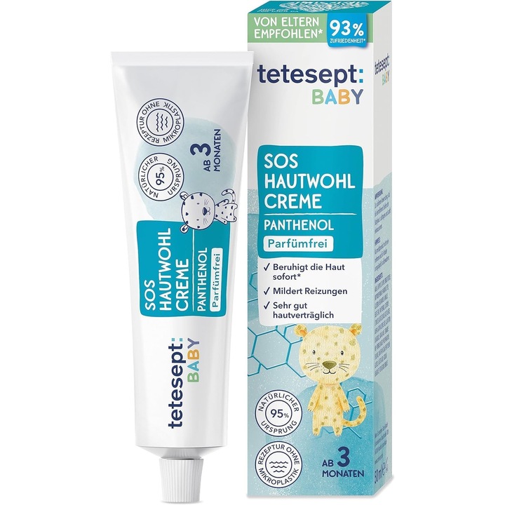 Crema Calmanta pentru Bebelusi tetesept Baby SOS, cu Panthenol, Fara Parfum, 50 ml