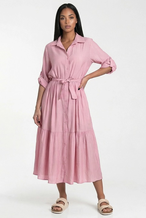 Figl maxi ruha, rózsaszín, bővülő szabású, klasszikus gallér, M INTL