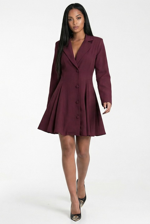 Figl midi ruha, bordó, A-vonalú szabás, V-nyak, hosszú ujjak