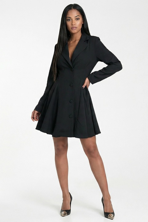 Figl M1317 midi ruha, fekete, A-vonalú szabás, V-nyak, hosszú ujjú, S INTL