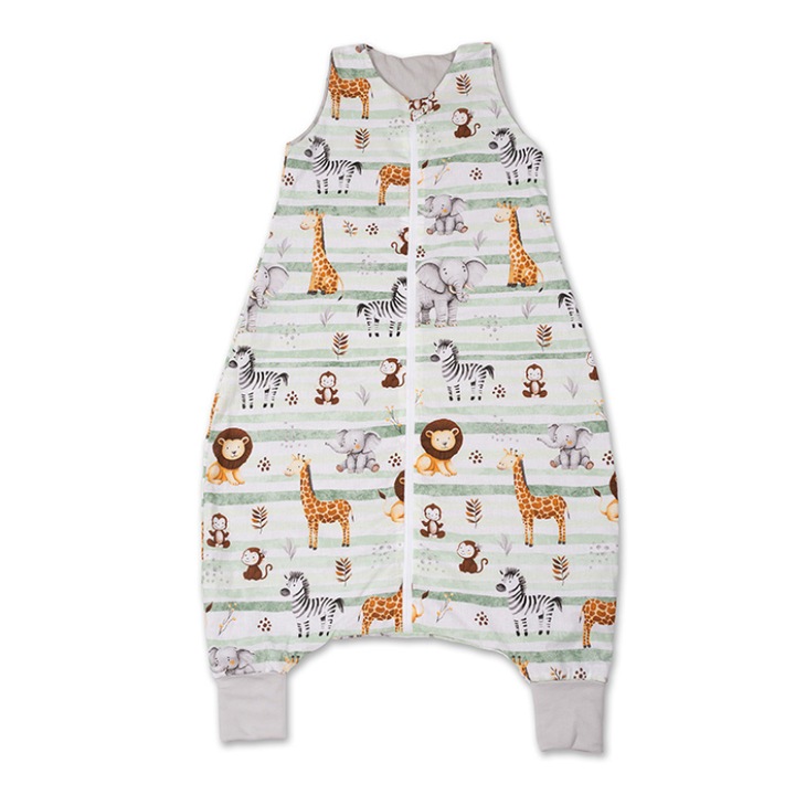 Sac de dormit de vara cu picioare pentru copii 3-5 ani Kidizi Safari Green, 0.5 tog, bumbac 100%