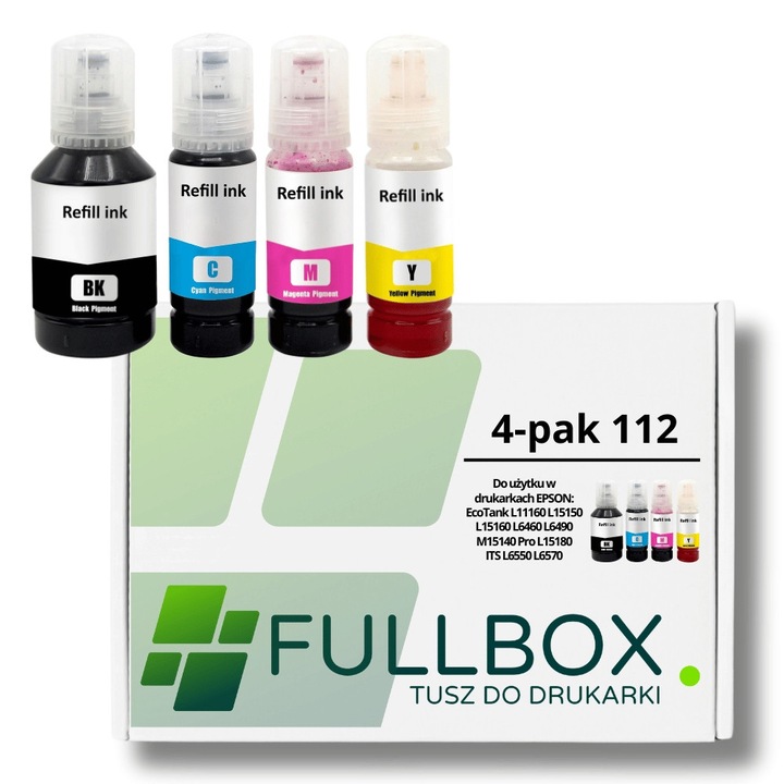 Fullbox tintasugaras nyomtatópatron 4 darabos készlet EPSON 112 T06C-hez, kompatibilis L6460, L11160, L15150, L15160, L6490, L6550 modellekkel