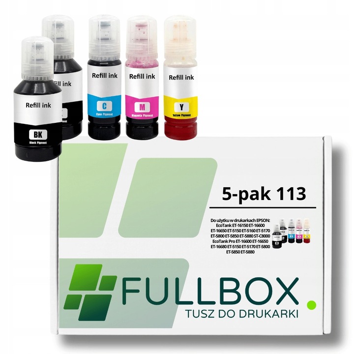 Tintasugaras nyomtatópatron Fullbox 5 darabos készlet EPSON 113 T06B-hez, kompatibilis az EcoTank ET-16600, ET-16650, ET-5880 modellekkel