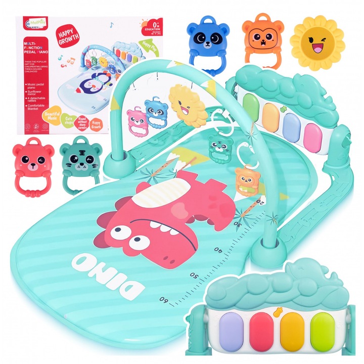 Covor de joacă interactiv MalPlay Dino, pian muzical, set cu arcadă pentru jucării și pandantive, 74x57x40cm
