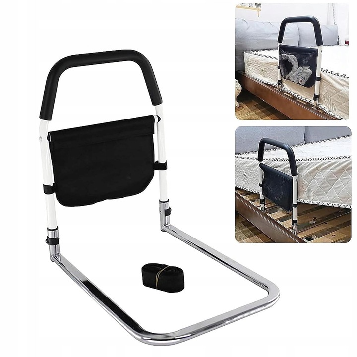 Bariera de siguranta pentru pat, ajustabila, neagra, 49x30x50cm, capacitate maxima 136kg