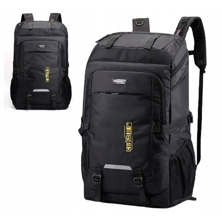 Rucsac turistic 50L, negru, material Oxford, sistem de ventilatie, dimensiuni 51x33x21cm