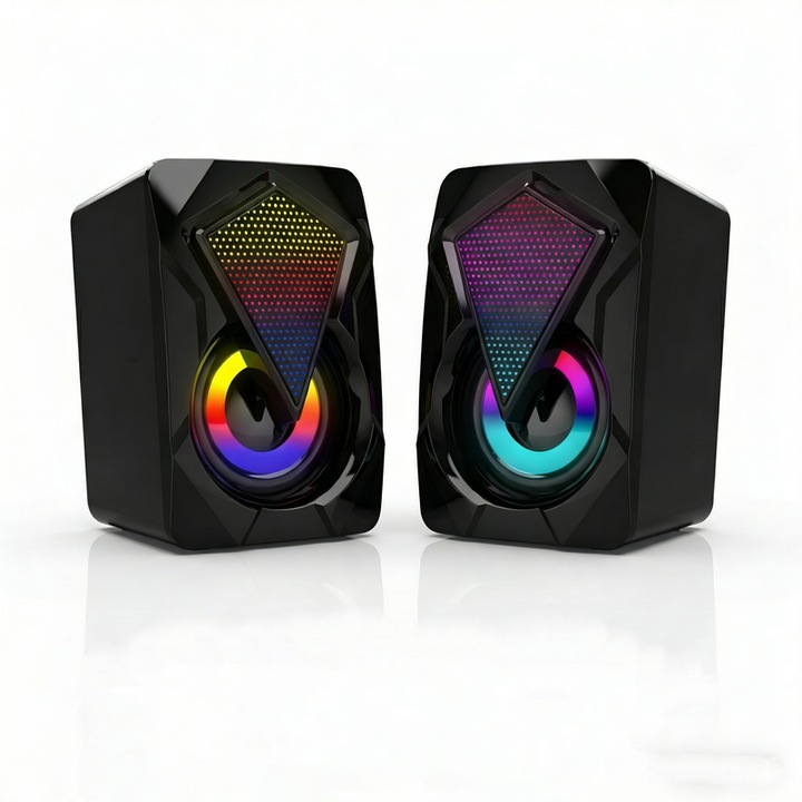 Boxe PC mini RGB USB cu subwoofer, multicolor, compacte