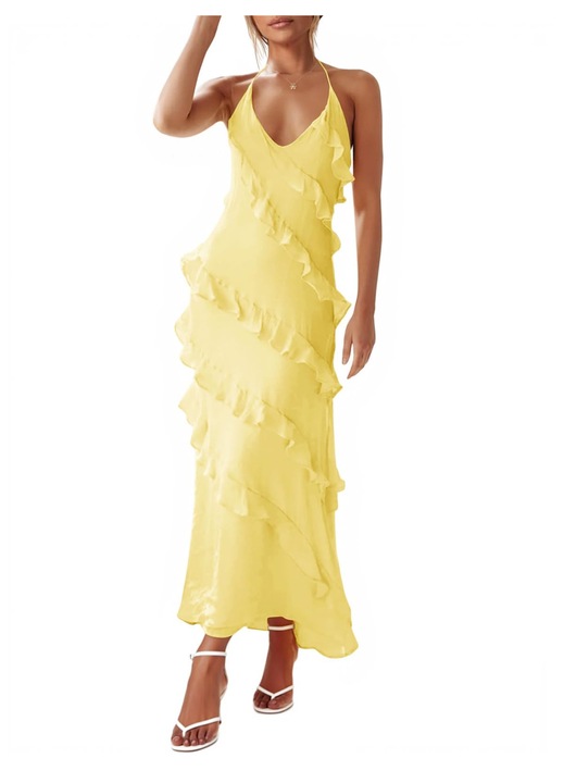 Női szexi sifon maxi ruha, Imily Bela, halter (10300), Sárga
