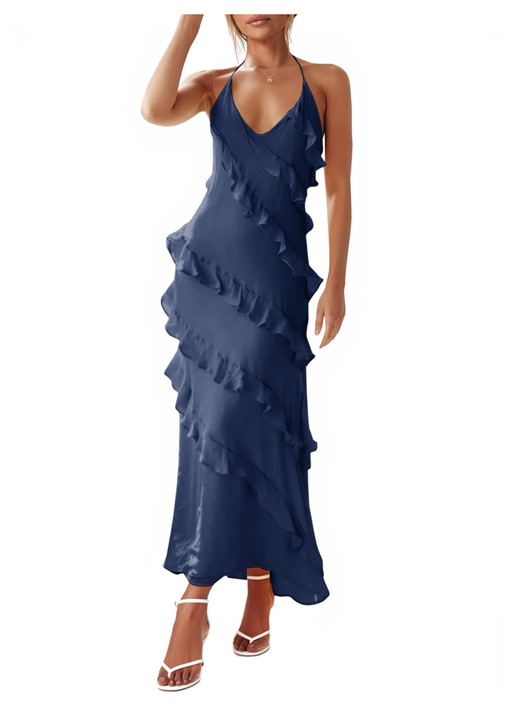 Női szexi sifon maxi ruha, Imily Bela, halter (10300), Sötétkék
