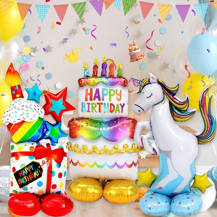 Baloane Helium Birthday Party Unicorn Multicolor