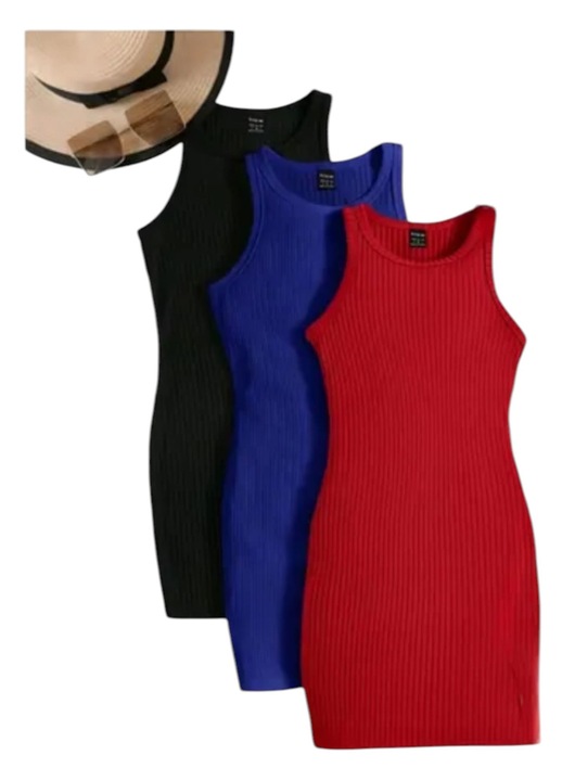 Rochie dama, guler rotund, mulata, casual, set 3 buc, masura M