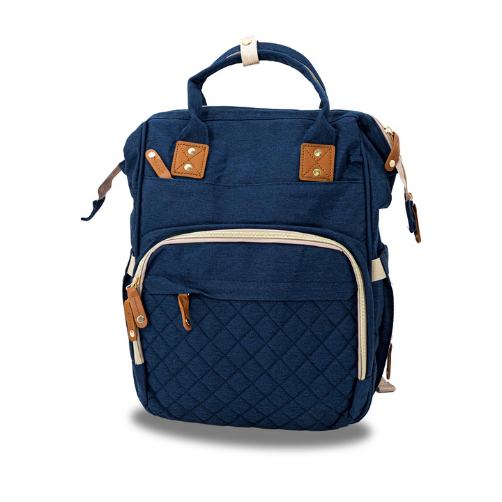 Rucsac Geanta Scutece Multifunctionala cu Patut Extensibil pentru Bebelusi, Statie de Schimbat, Compartimente Multiple, Material Impermeabil, Design Ergonomic, Albastru