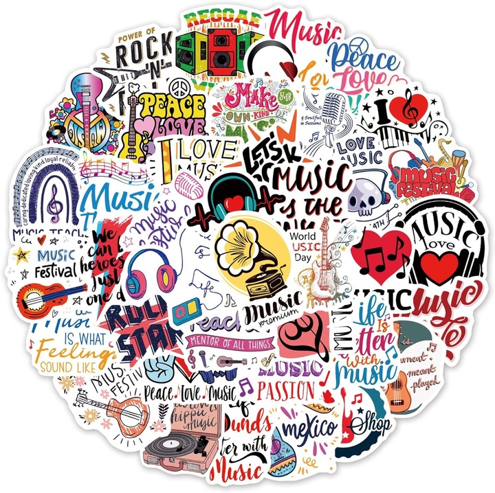 Seturi Stickere Muzica, 50 Piese, Decoratiuni Laptop Masina