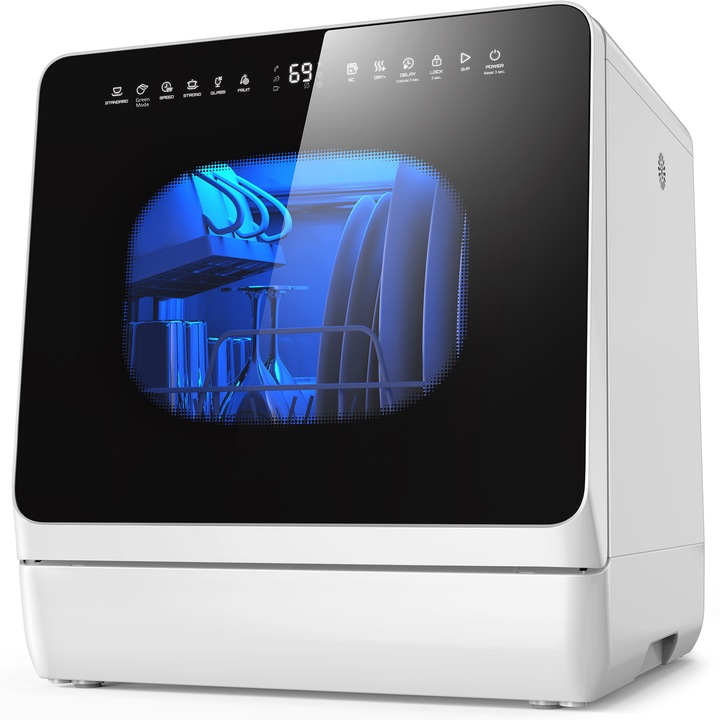 Masina de spalat vase mini AIRMSEN, 8 programe, rezervor 5 litri, sistem de dedurizare, dimensiuni compacte