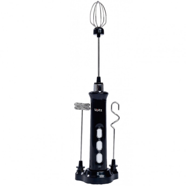 Мини миксер за фрапе Oliver Voltz OV51163F, 2.5W, 120 мин, 3 скорости, 3 приставки, USB, Черен