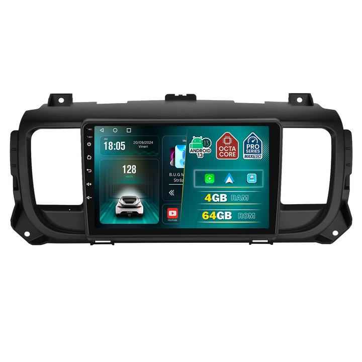 Navigatie Citroen Jumpy III / Peugeot Expert III / Toyota Proace II (2016–2021) dedicata, MaxTech® PRO SERIES, 4 GB Ram 64 GB Rom OctaCore, Carplay & Android auto, Ecran 9 ” HD Touch, GPS, Wifi, EQ